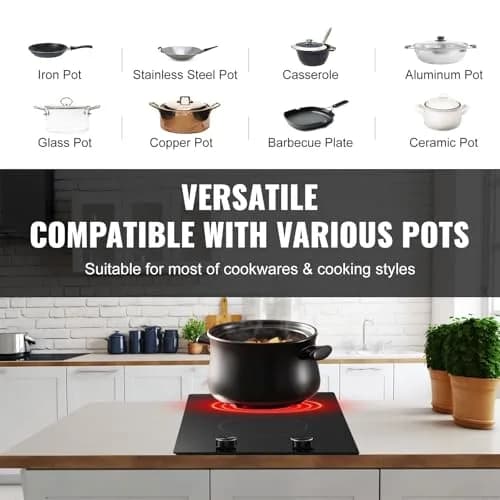 VEVOR 12-inch Built-in Electric Ceramic Cooktop 3000W | 220V Compatible with 11 Heat Levels thumbnail 4
