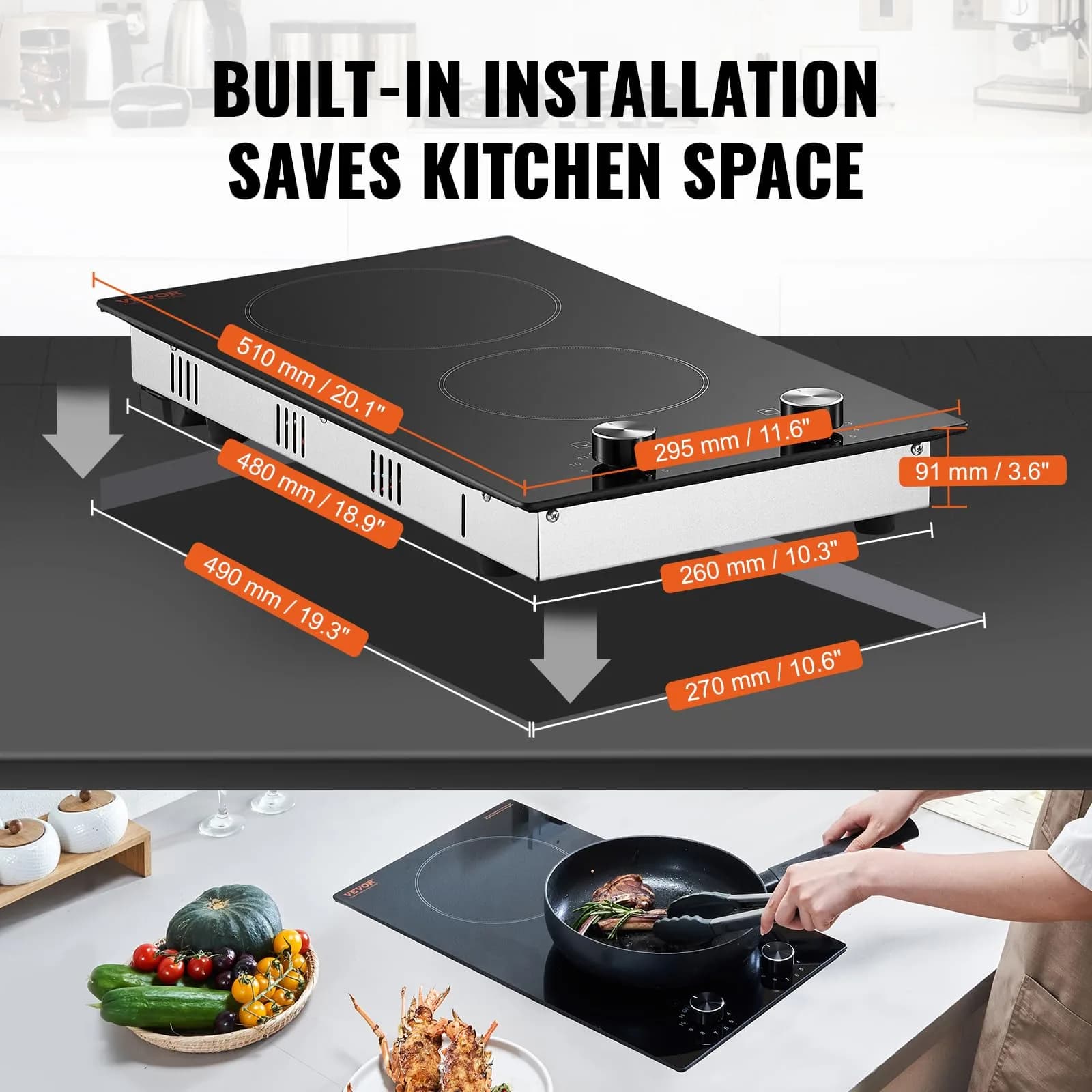 VEVOR 12-inch Built-in Electric Ceramic Cooktop 3000W | 220V Compatible with 11 Heat Levels - view 6