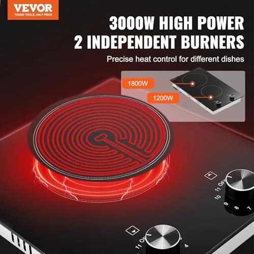 VEVOR 12-inch Built-in Electric Ceramic Cooktop 3000W | 220V Compatible with 11 Heat Levels thumbnail 2