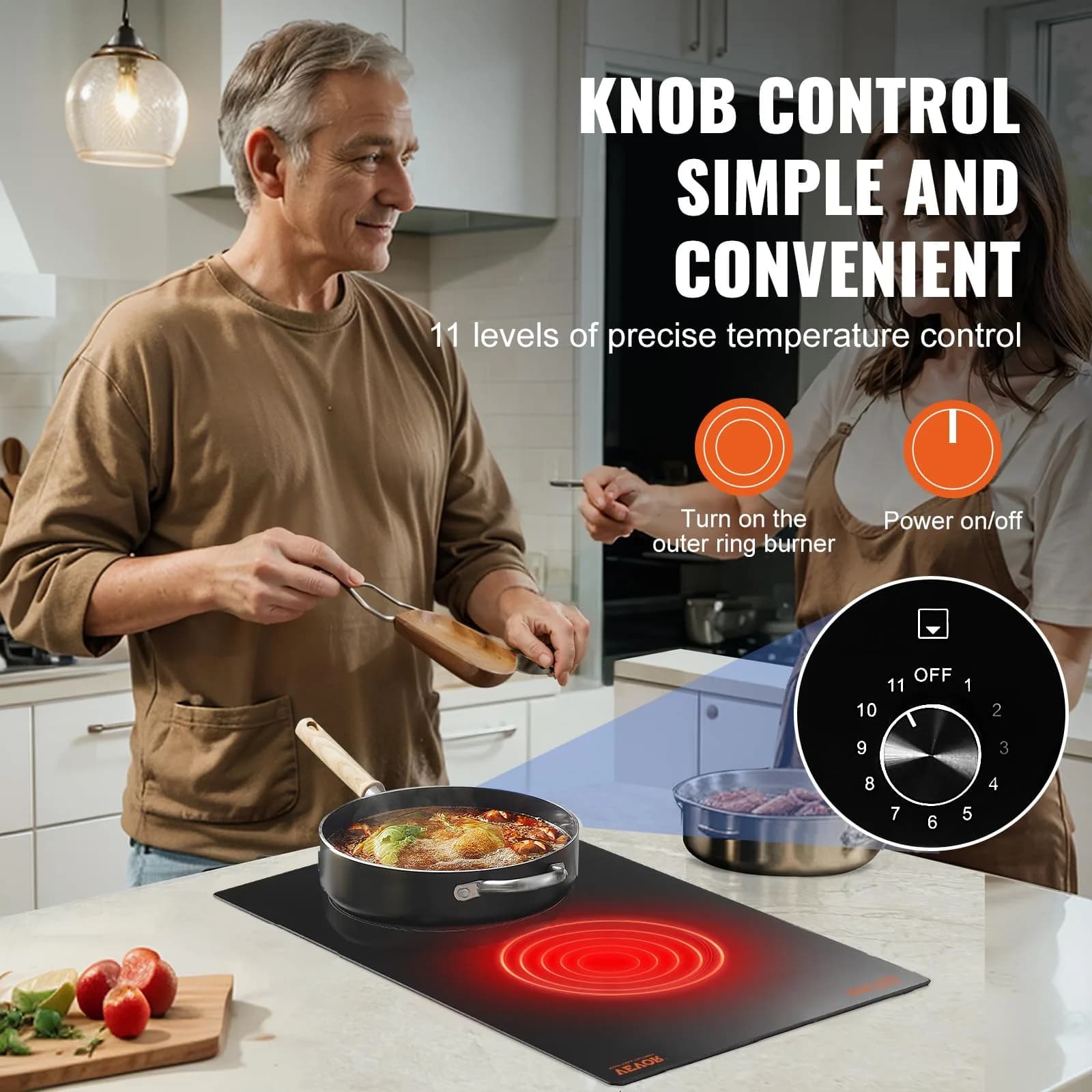 VEVOR 12-inch Built-in Electric Ceramic Cooktop 3000W | 220V Compatible with 11 Heat Levels - view 3