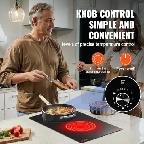 VEVOR 12-inch Built-in Electric Ceramic Cooktop 3000W | 220V Compatible with 11 Heat Levels thumbnail 3