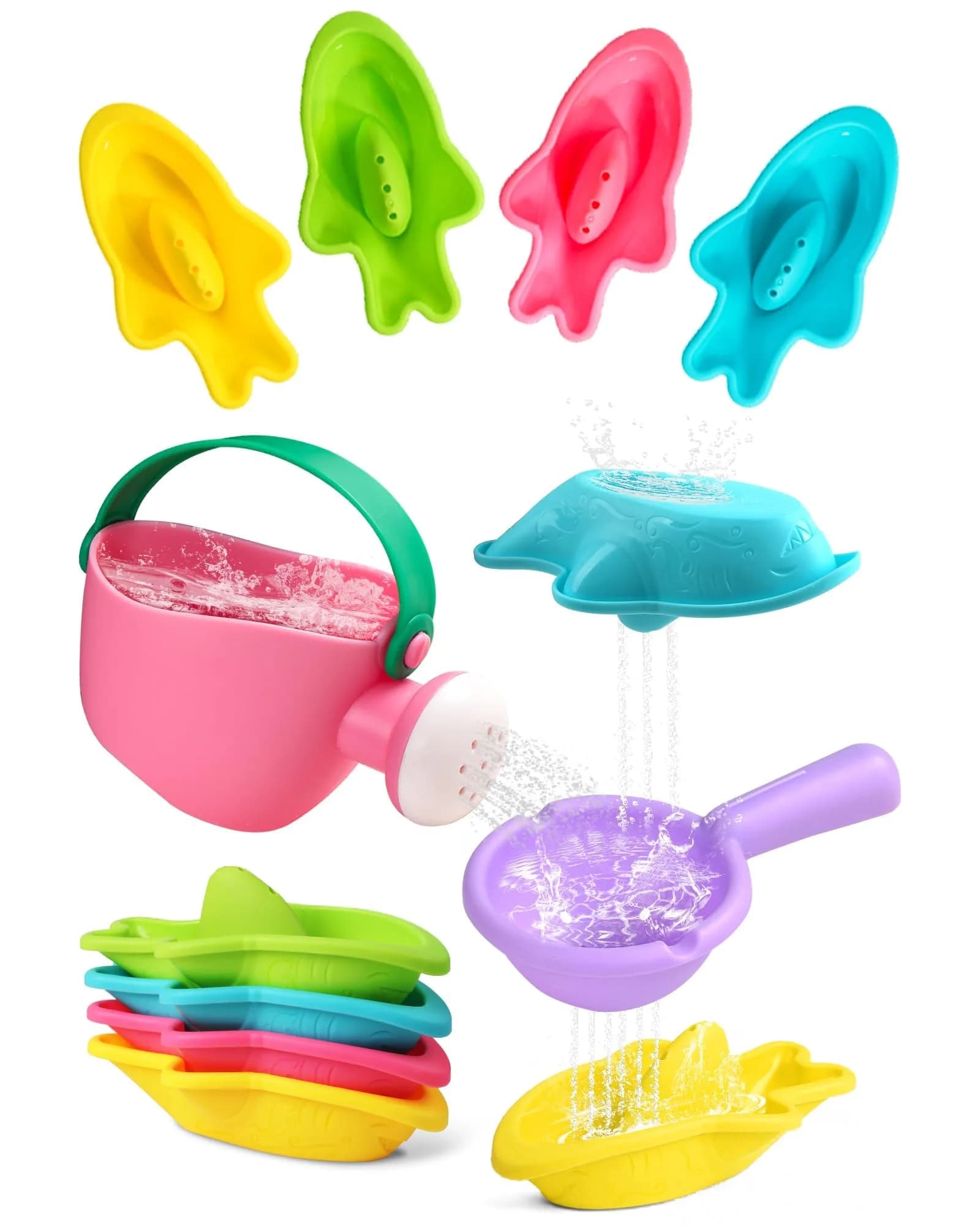 Fajiabao Bath Toys for Kids Ages 1-3, Toddler Bath Toys Mold Free Stacking Boat Water Table Pool Sand Bathtub Sensory Toys (Colorful, 7-Piece Set) - main product image