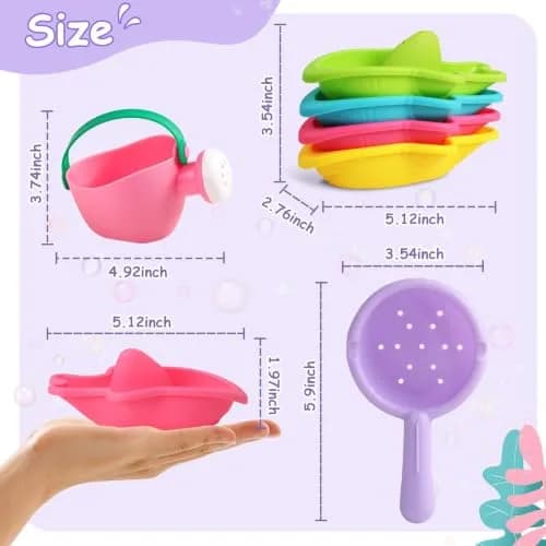 Fajiabao Mold-Free Baby Bath Toys 6-Piece Set | Stackable Shark Boats, Watering Can & Scoop for Toddlers Ages 1-3 thumbnail 5