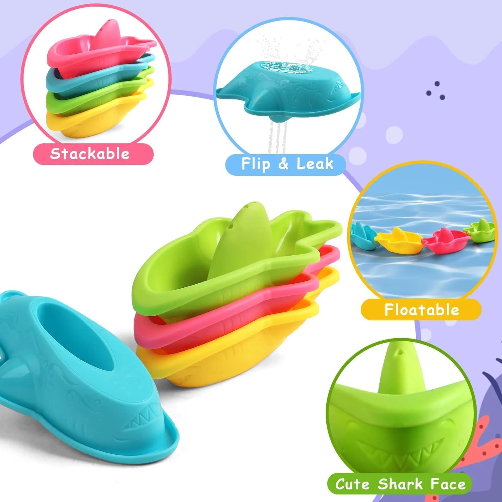 Fajiabao Bath Toys for Kids Ages 1-3, Toddler Bath Toys Mold Free Stacking Boat Water Table Pool Sand Bathtub Sensory Toys (6-Piece Set) - view 7