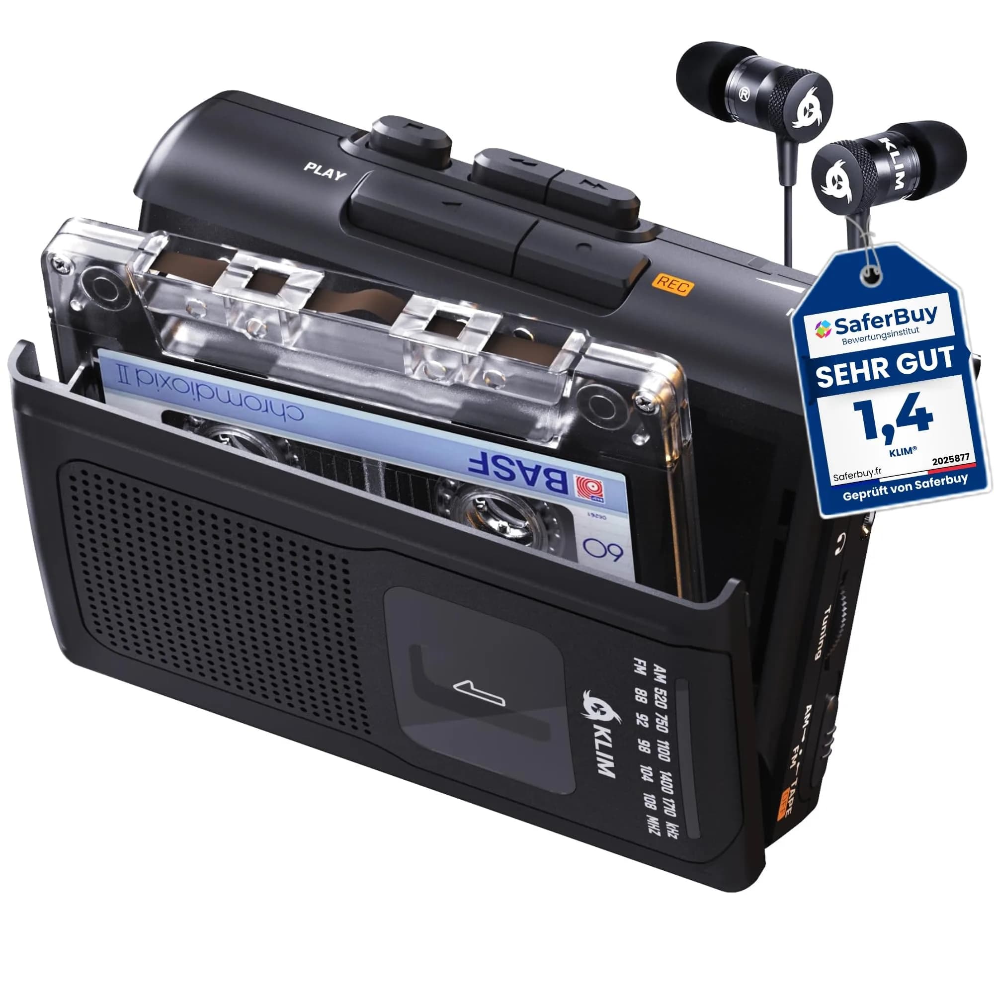 KLIM K8 Portable Cassette Player Recorder with AM/FM Radio & Speaker | 12.1cm x 9.16cm x 3.95cm — Black