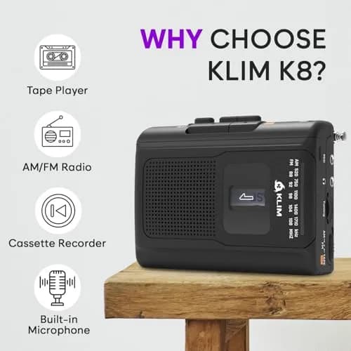 KLIM K8 Portable Cassette Player Recorder with AM/FM Radio & Speaker | 12.1cm x 9.16cm x 3.95cm thumbnail 2