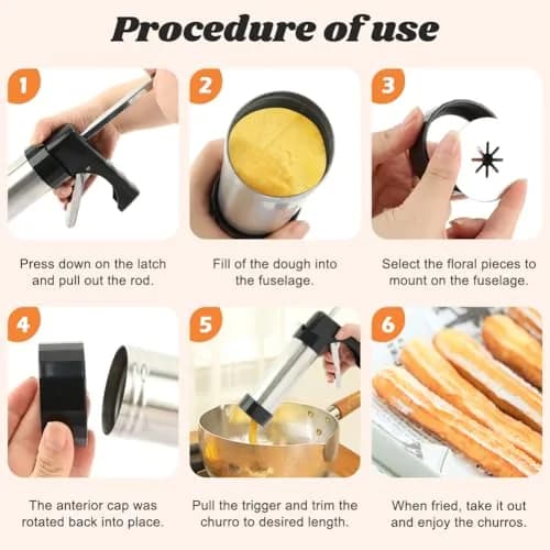 CALIDAKA 3-in-1 Churro Maker Kit, Stainless Steel Cookie Press Gun | Easy Home Baking (120 chars) thumbnail 3