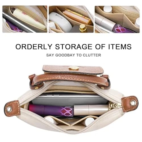 LOUKAYCCI Felt Purse Organizer Insert for Longchamp Le Pliage Mini | Lightweight Felt, 3 Compartments, Fits XS Bags thumbnail 5