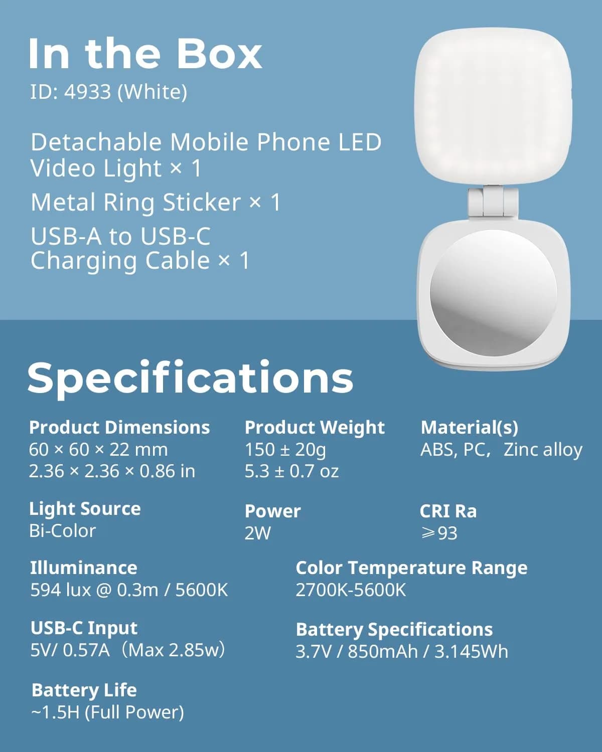 SmallRig Magnetic Selfie Light with Mirror, White | 360° Fill Light Coverage for Content Creation - view 9