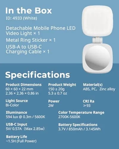 SmallRig Magnetic Selfie Light with Mirror, White | 360° Fill Light Coverage for Content Creation thumbnail 9