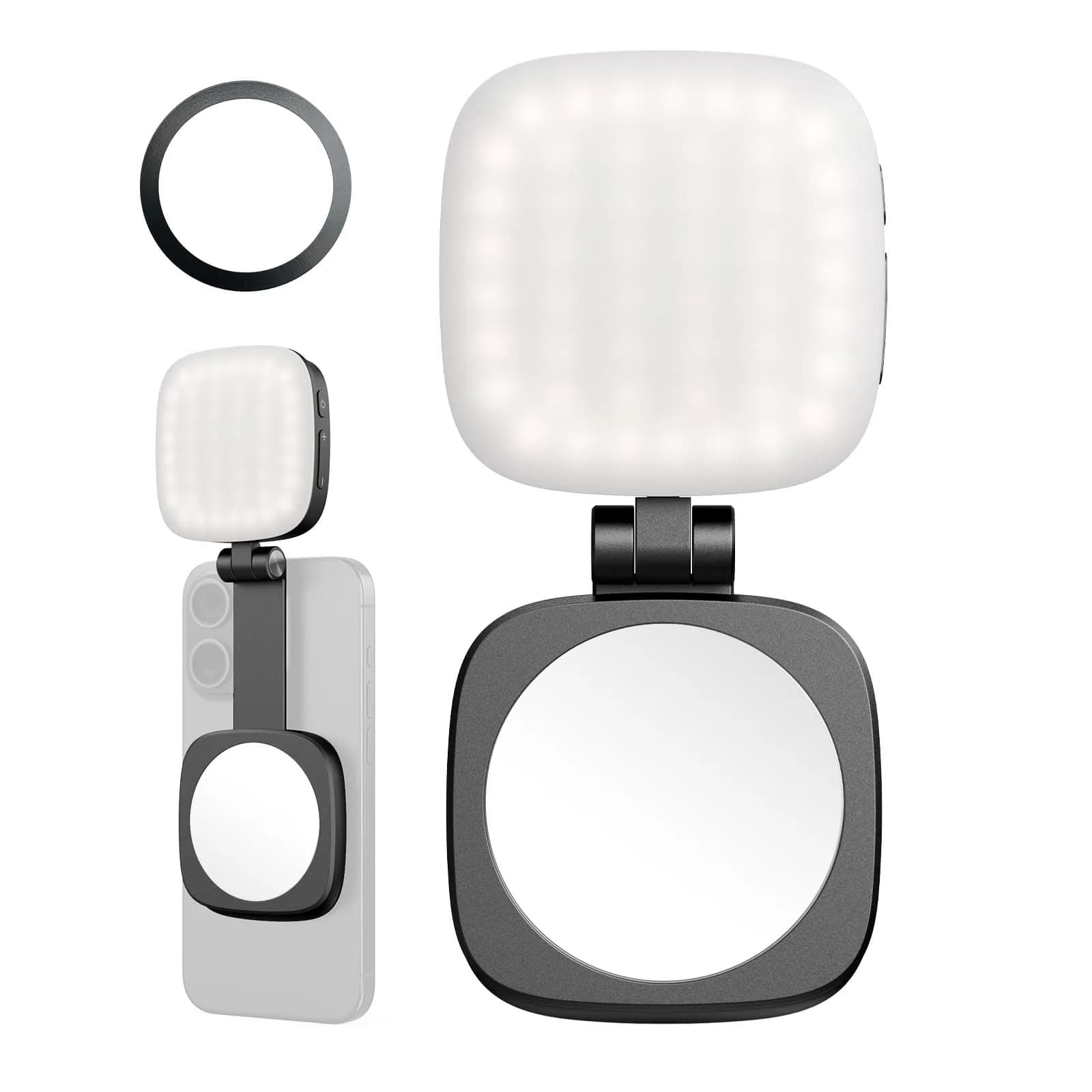 SMALLRIG Magnetic Selfie Light for iPhone, Phone Light with Mirror, Black | 6cm (2.36in) Compact LED Video Light