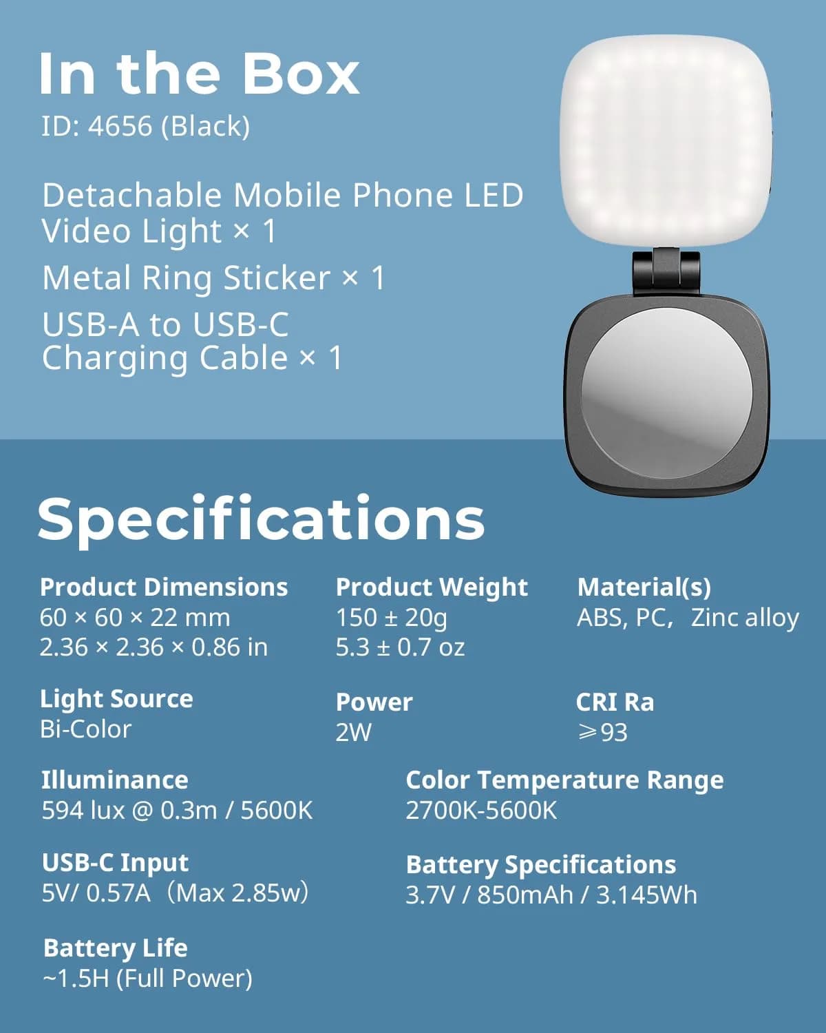 SMALLRIG Magnetic Selfie Light for iPhone, Phone Light with Mirror, Black | 6cm (2.36in) Compact LED Video Light - view 9