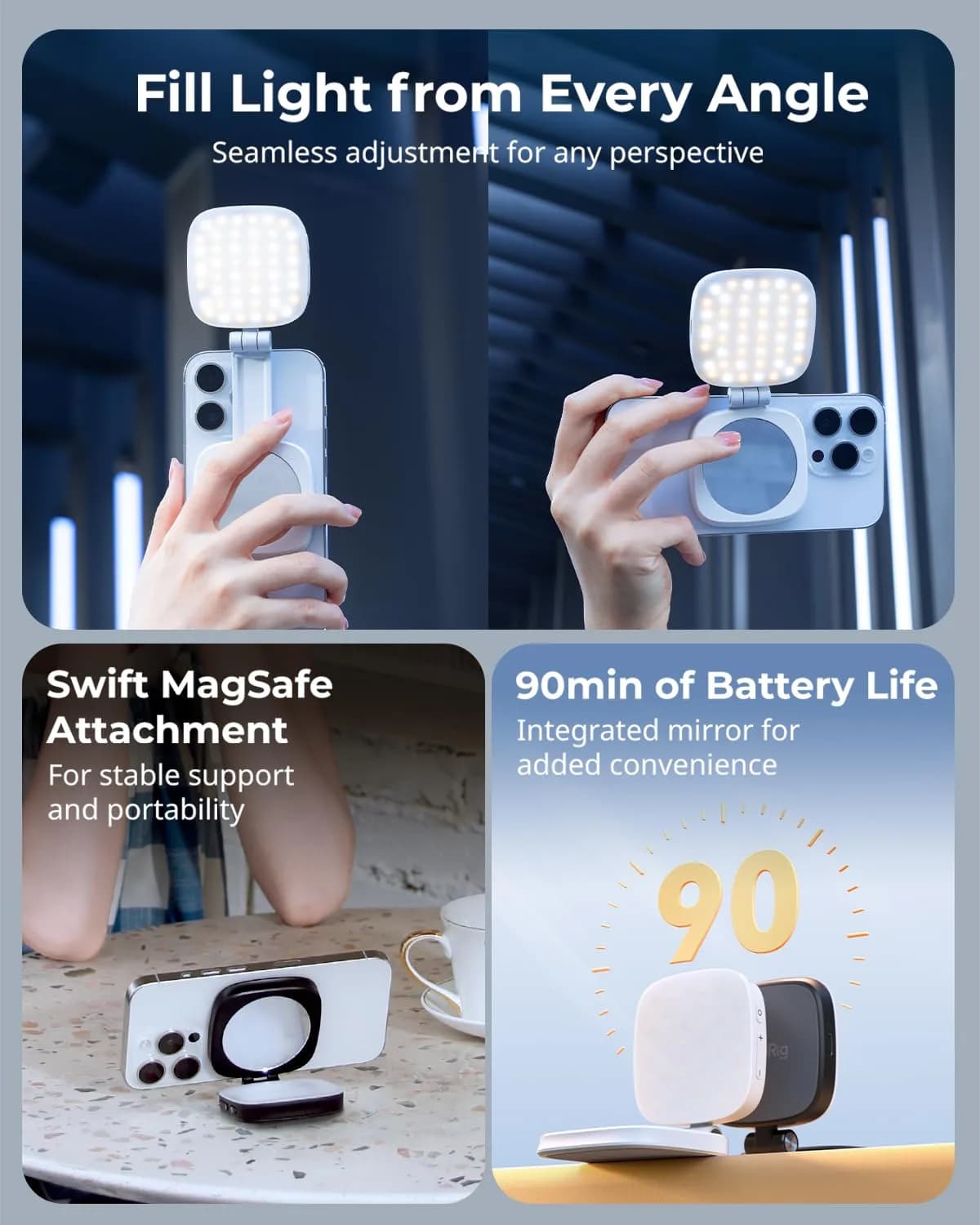 SMALLRIG Magnetic Selfie Light for iPhone, Phone Light with Mirror, Black | 6cm (2.36in) Compact LED Video Light - view 2