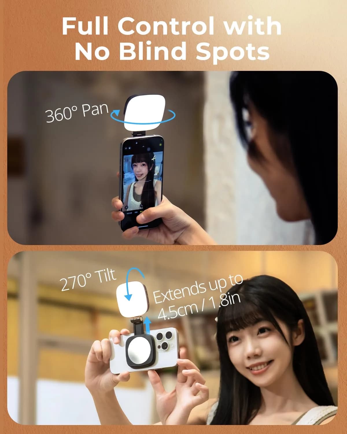 SMALLRIG Magnetic Selfie Light for iPhone, Phone Light with Mirror, Black | 6cm (2.36in) Compact LED Video Light - view 4