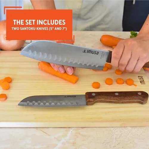 Imusa 5" & 7" Santoku Knife Set with Wood Handle | Japanese Slicing Knife for Raw Fish & Vegetables thumbnail 4