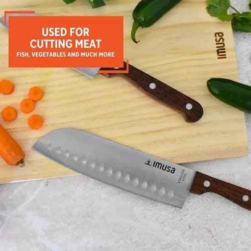 Imusa 5" & 7" Santoku Knife Set with Wood Handle | Japanese Slicing Knife for Raw Fish & Vegetables thumbnail 5