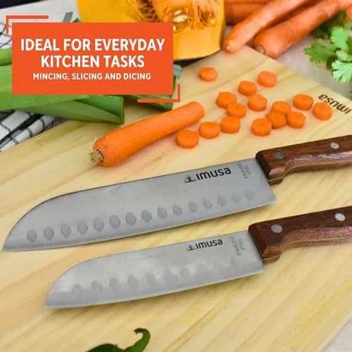 Imusa 5" & 7" Santoku Knife Set with Wood Handle | Japanese Slicing Knife for Raw Fish & Vegetables thumbnail 6