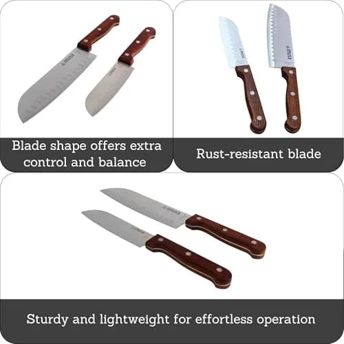Imusa 5" & 7" Santoku Knife Set with Wood Handle | Japanese Slicing Knife for Raw Fish & Vegetables thumbnail 2