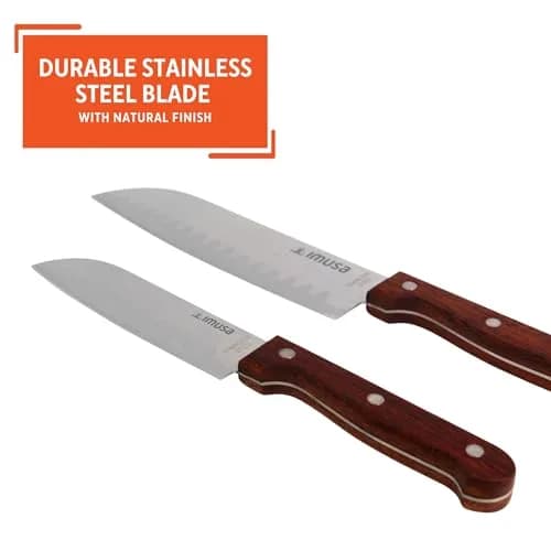 Imusa 5" & 7" Santoku Knife Set with Wood Handle | Japanese Slicing Knife for Raw Fish & Vegetables thumbnail 3