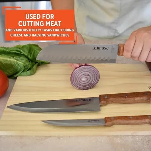 Imusa 3-Piece Stainless Steel Knife Set with Wood Handle | 8-inch Chef Knife, 7-inch Santoku, 5-inch Utility thumbnail 5