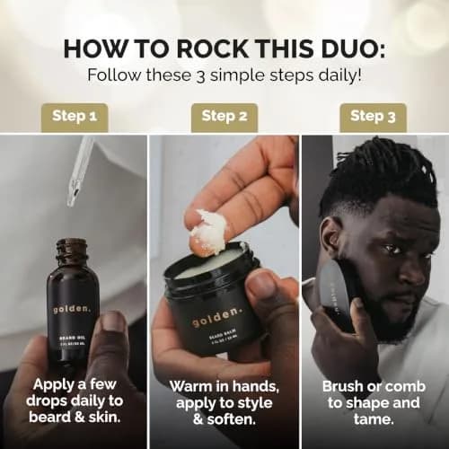 Golden Grooming Beard Bundle for Black Men - Natural Growth Kit with 2oz Balm & 1oz Oil - Shea Butter Conditioner - Smoky Citrus (Regular) thumbnail 6