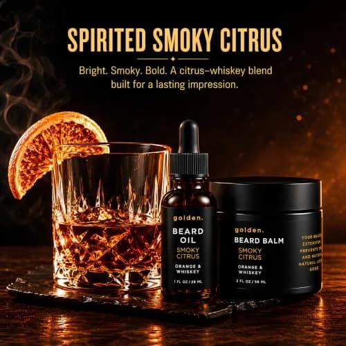 Golden Grooming Beard Bundle for Black Men - Natural Growth Kit with 2oz Balm & 1oz Oil - Shea Butter Conditioner - Smoky Citrus (Regular) thumbnail 8