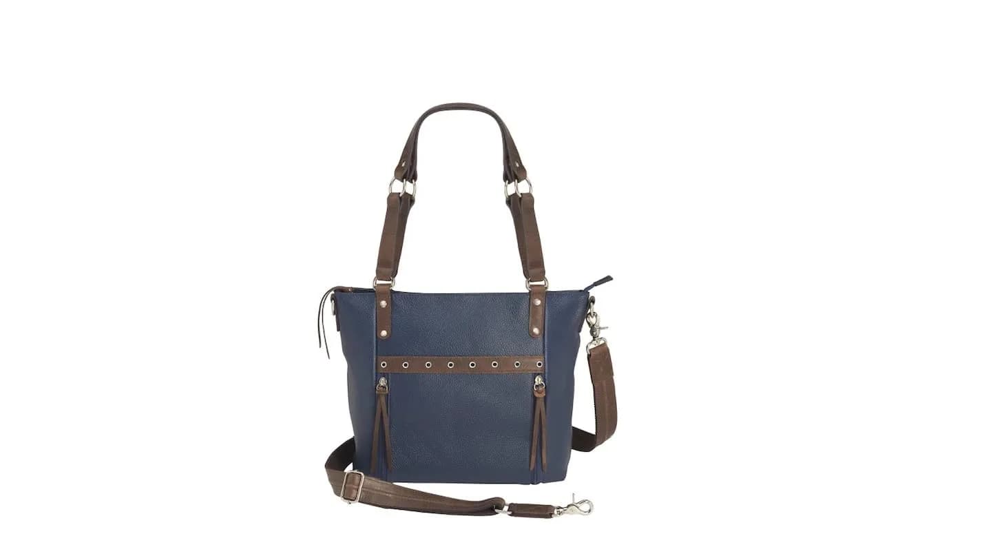 Gun Tote'n Mamas Debossed Boho Shoulder Tote- Indigo | Concealed Carry Leather Bag with RFID Protection