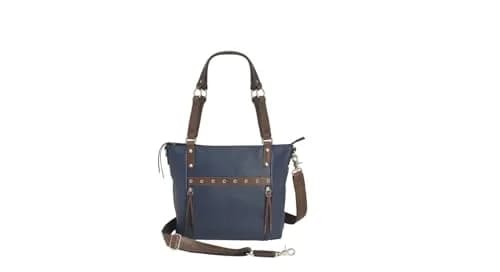 Gun Tote'n Mamas Debossed Boho Shoulder Tote- Indigo | Concealed Carry Leather Bag with RFID Protection thumbnail 1