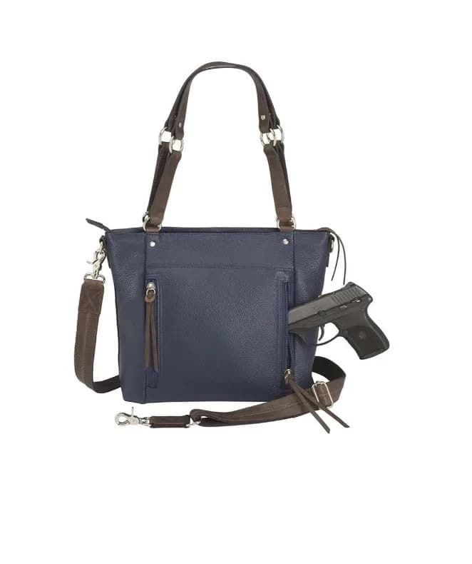 Gun Tote'n Mamas Debossed Boho Shoulder Tote- Indigo | Concealed Carry Leather Bag with RFID Protection thumbnail 3
