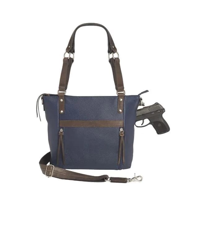Gun Tote'n Mamas Debossed Boho Shoulder Tote- Indigo | Concealed Carry Leather Bag with RFID Protection thumbnail 4