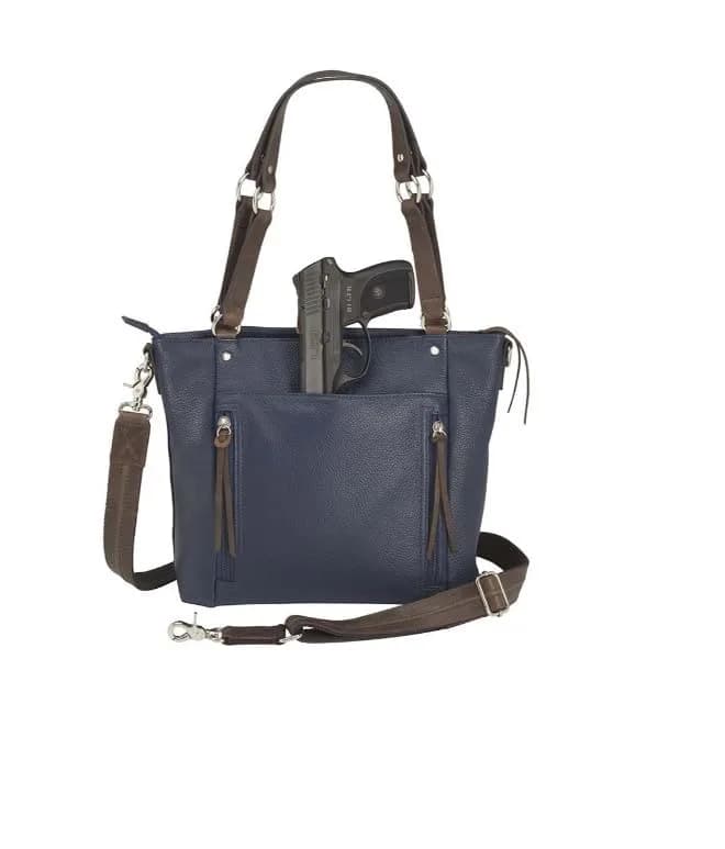 Gun Tote'n Mamas Debossed Boho Shoulder Tote- Indigo | Concealed Carry Leather Bag with RFID Protection thumbnail 6