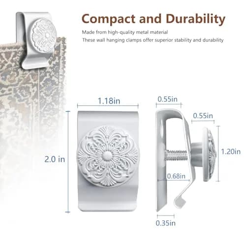 Doselves White Metal Tapestry Hanging Clamps 4 Pack | Heavy Duty Textile Art Hangers for Rugs and Carpets thumbnail 2