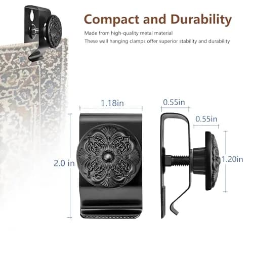 Doselves Black 4 Pack Tapestry Wall Hanging Clamps | Metal Clips for Rugs & Textile Art Display thumbnail 2
