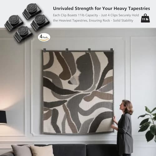 Doselves Black 4 Pack Tapestry Wall Hanging Clamps | Metal Clips for Rugs & Textile Art Display thumbnail 3