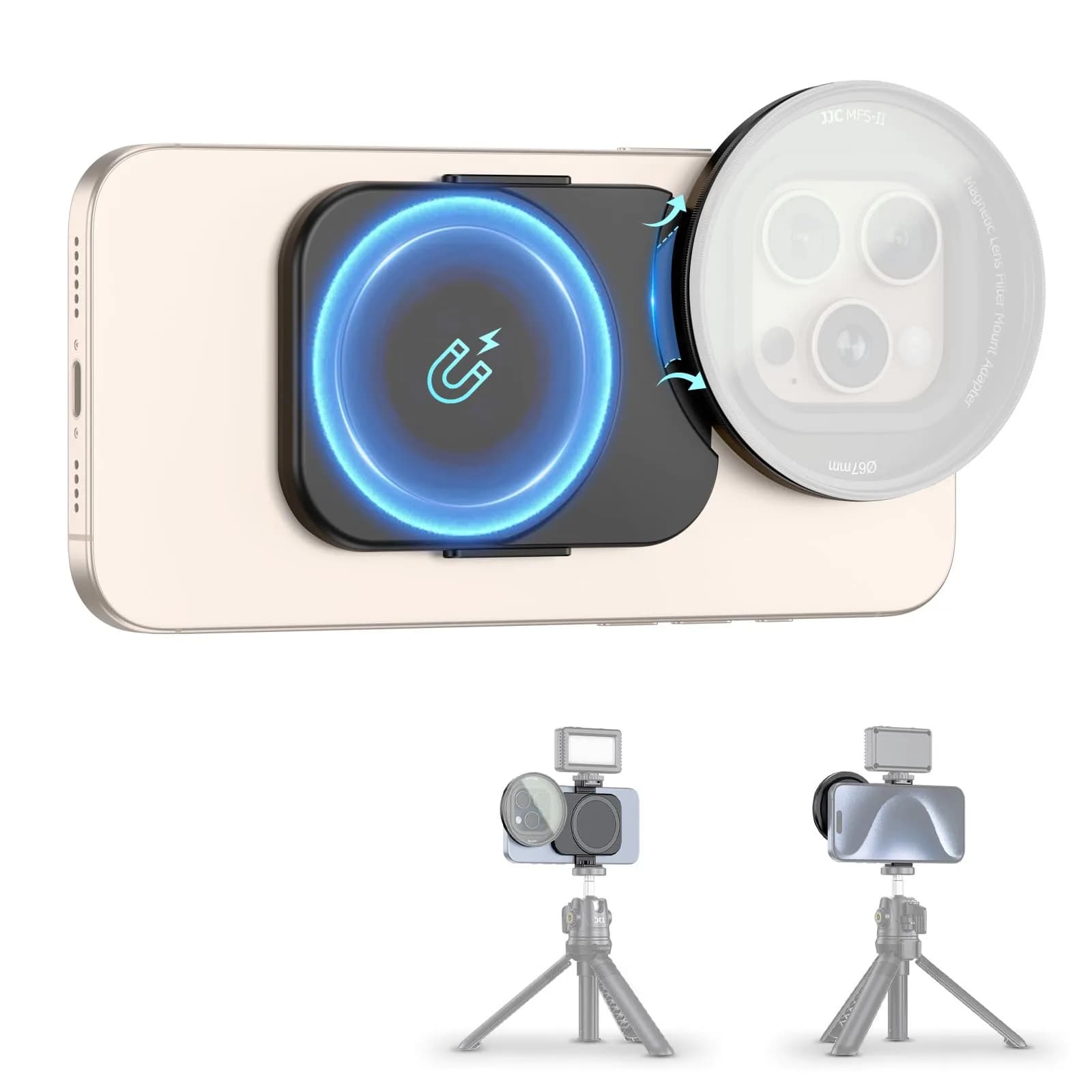 JJC 67mm Magnetic Filter Adapter Mount for iPhone 16/15/14 Pro/Pro Max/Plus with Cold Shoe & 1/4"-20 Mount - main product image