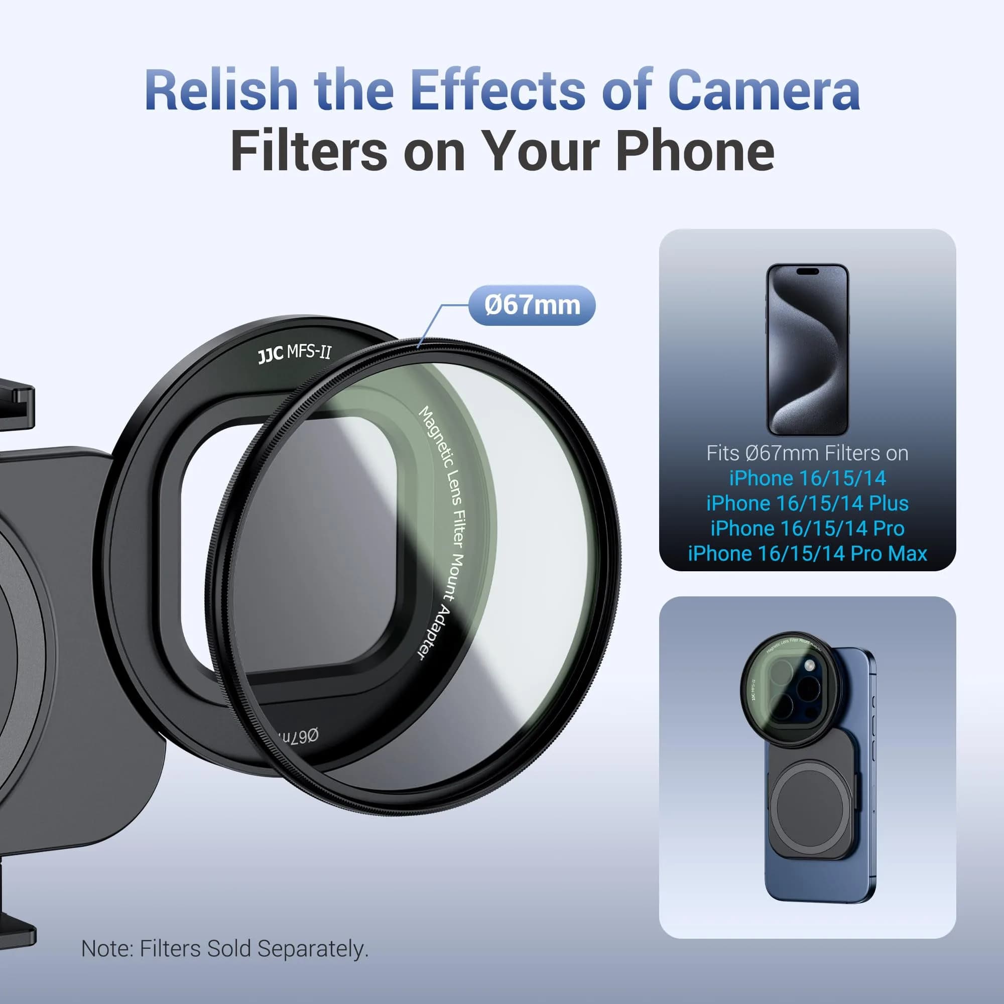 JJC 67mm Magnetic Filter Adapter Mount for iPhone 16/15/14 Pro/Pro Max/Plus with Cold Shoe & 1/4"-20 Mount - view 5