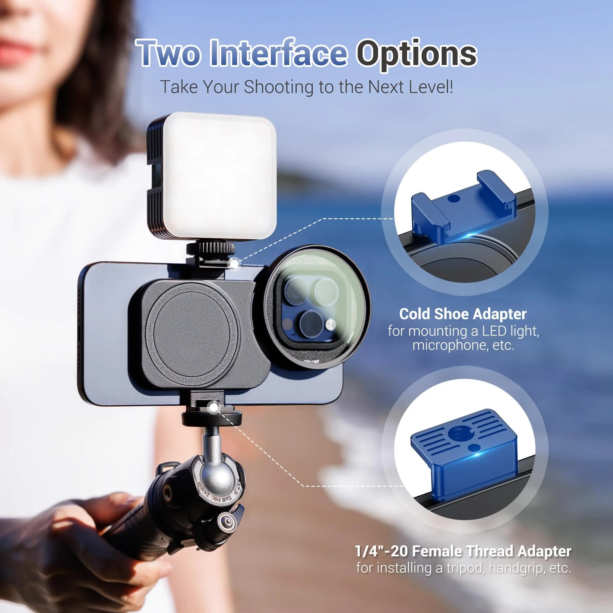 JJC 67mm Magnetic Filter Adapter Mount for iPhone 16/15/14 Pro/Pro Max/Plus with Cold Shoe & 1/4"-20 Mount - view 4