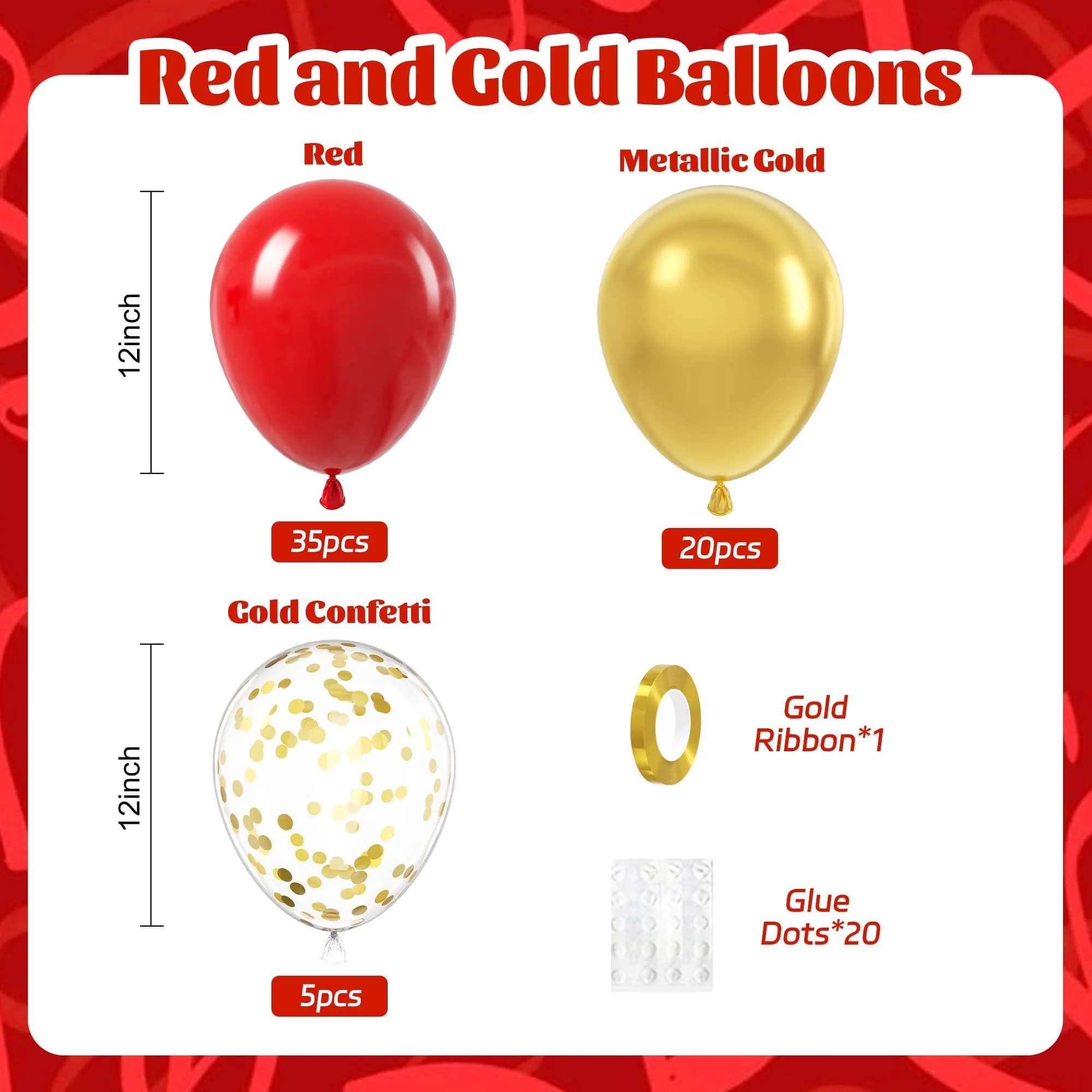 awenztech Red & Gold Balloons 60pcs (12-inch) | Assorted Colors Party Value Pack - view 2
