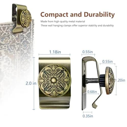 Doselves Metal Tapestry Wall Hanging Clamps 4 Pack with Screws | Bronze Finish, 20lb Capacity thumbnail 2