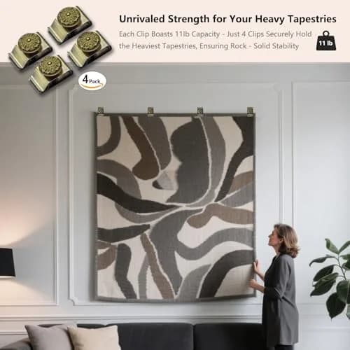 Doselves Metal Tapestry Wall Hanging Clamps 4 Pack with Screws | Bronze Finish, 20lb Capacity thumbnail 3