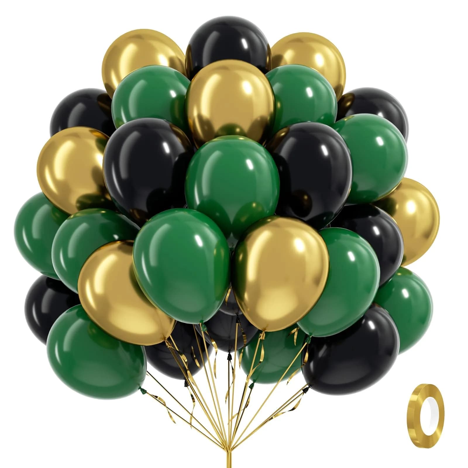 awenztech Green Black Gold Balloons 12inch (Pack of 62) | Assorted Colors for Party Planners - main product image