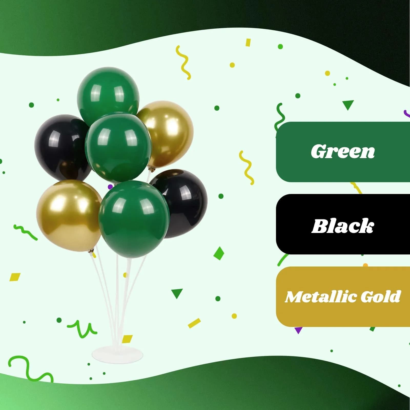 awenztech Green Black Gold Balloons 12inch (Pack of 62) | Assorted Colors for Party Planners - view 7