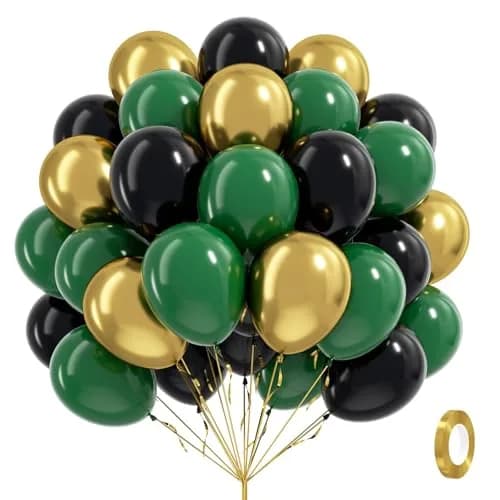 awenztech Green Black Gold Balloons 12inch (Pack of 62) | Assorted Colors for Party Planners thumbnail 1
