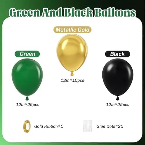 awenztech Green Black Gold Balloons 12inch (Pack of 62) | Assorted Colors for Party Planners thumbnail 2