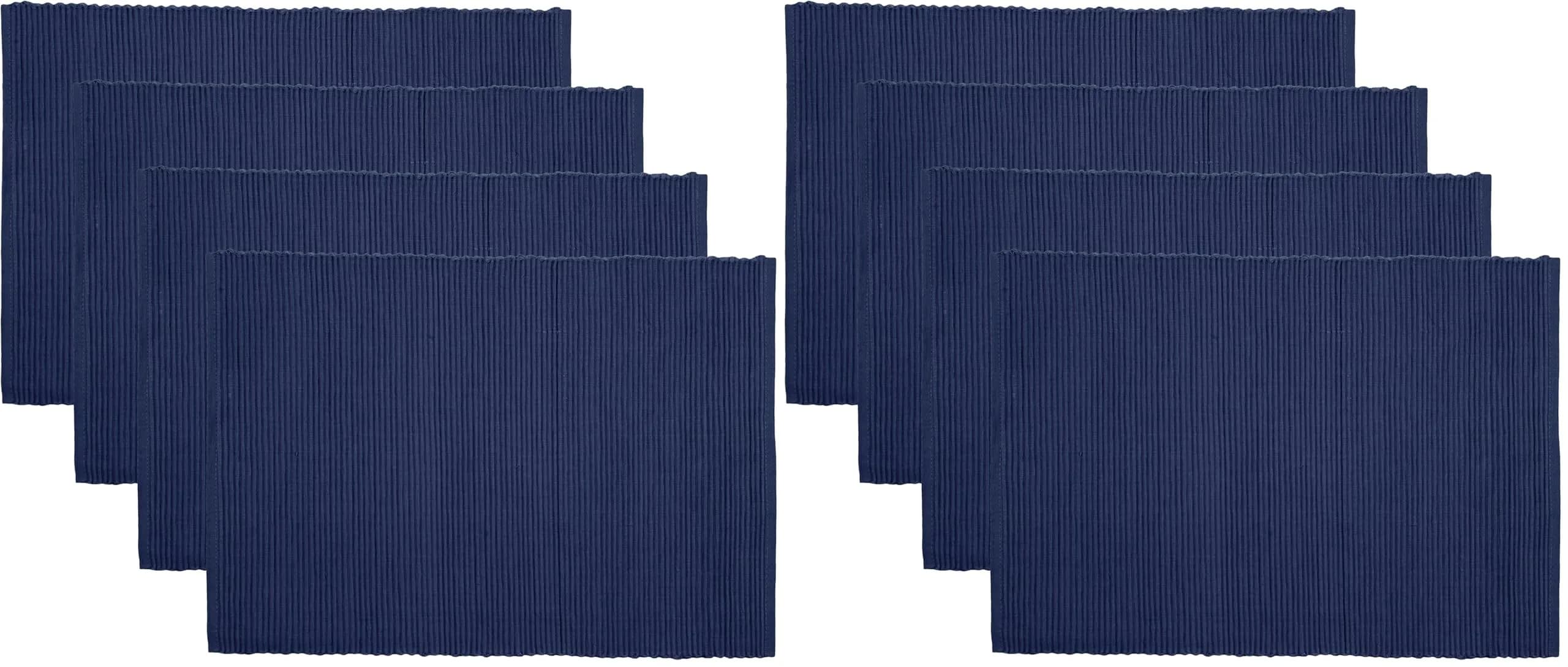 Now Designs Spectrum Placemats Ribbed Cotton, Indigo Blue | Classic 19x13 inch Set of 4