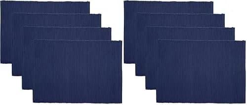 Now Designs Spectrum Placemats Ribbed Cotton, Indigo Blue | Classic 19x13 inch Set of 4 thumbnail 1