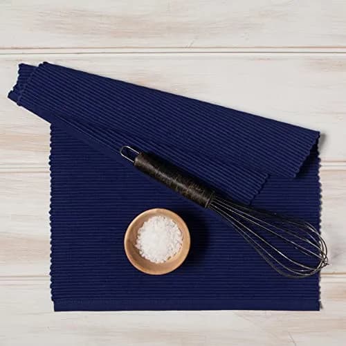 Now Designs Spectrum Placemats Ribbed Cotton, Indigo Blue | Classic 19x13 inch Set of 4 thumbnail 6