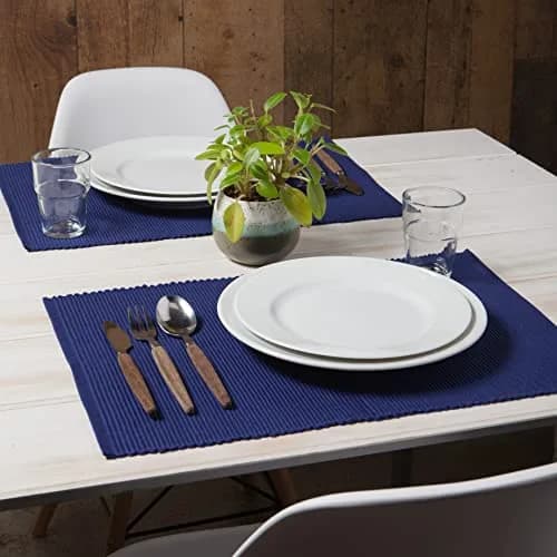 Now Designs Spectrum Placemats Ribbed Cotton, Indigo Blue | Classic 19x13 inch Set of 4 thumbnail 2