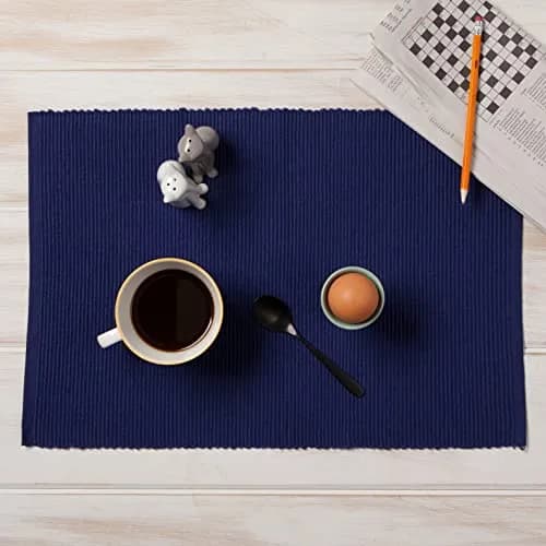 Now Designs Spectrum Placemats Ribbed Cotton, Indigo Blue | Classic 19x13 inch Set of 4 thumbnail 3