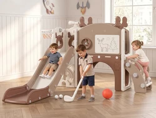 mloong Toddler Slide 11 in 1 Kids Play Set | Indoor & Outdoor with Basketball & Drawing (54×62×39in) thumbnail 1